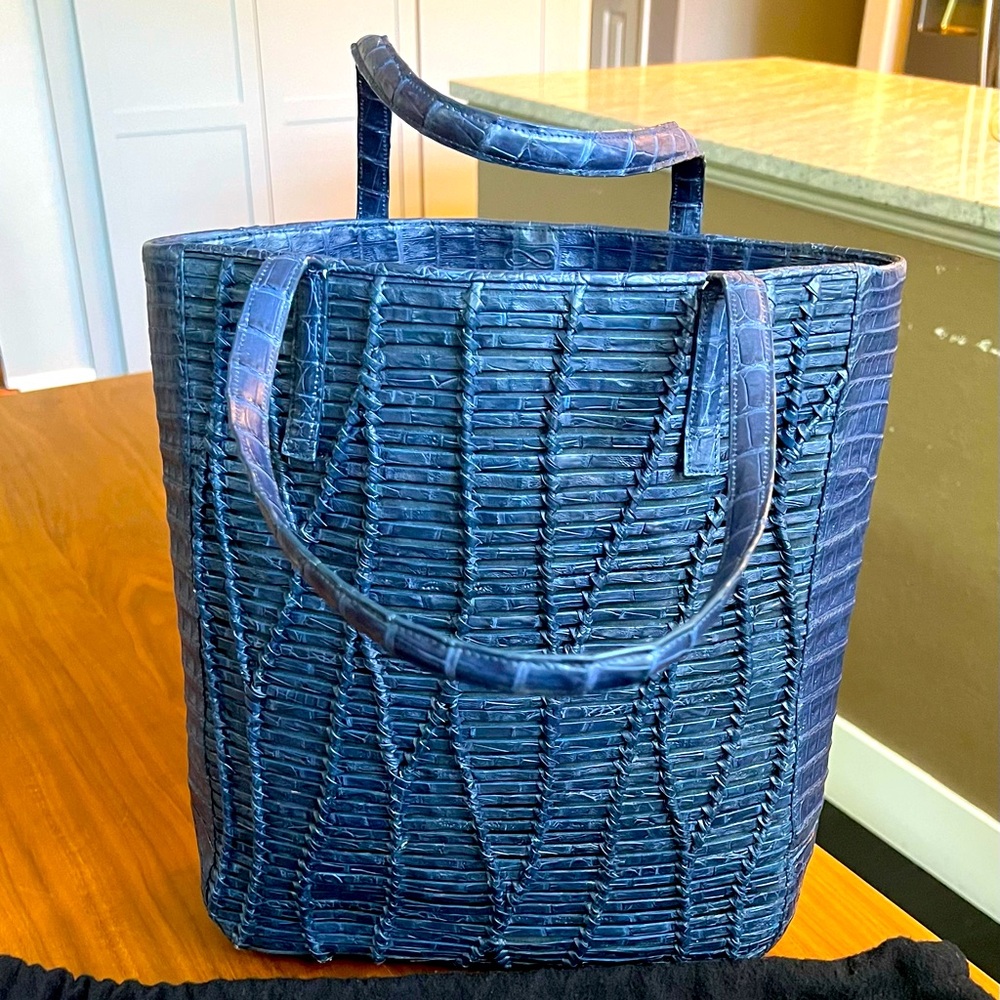 Nancy Gonzalez Blue Crocodile Tote Bag